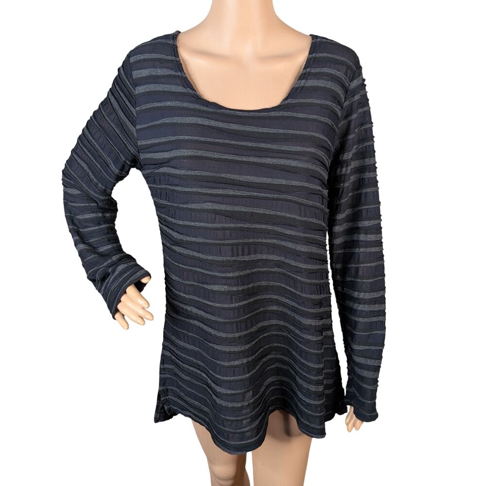 Cut Loose Gray Black Striped Textured Seam Mesh Mix Long Tunic Top Medium M